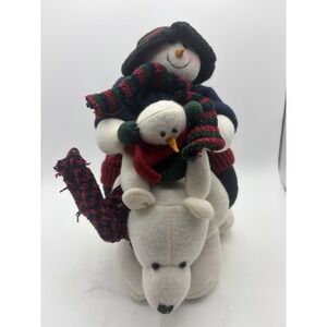 TJ Collection Snowman Riding Polar Bear Plush Christmas Winter Decor 11" Holiday